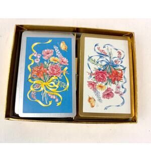 VTG Floral Harrods Playing Cards Double Deck Case Plastic